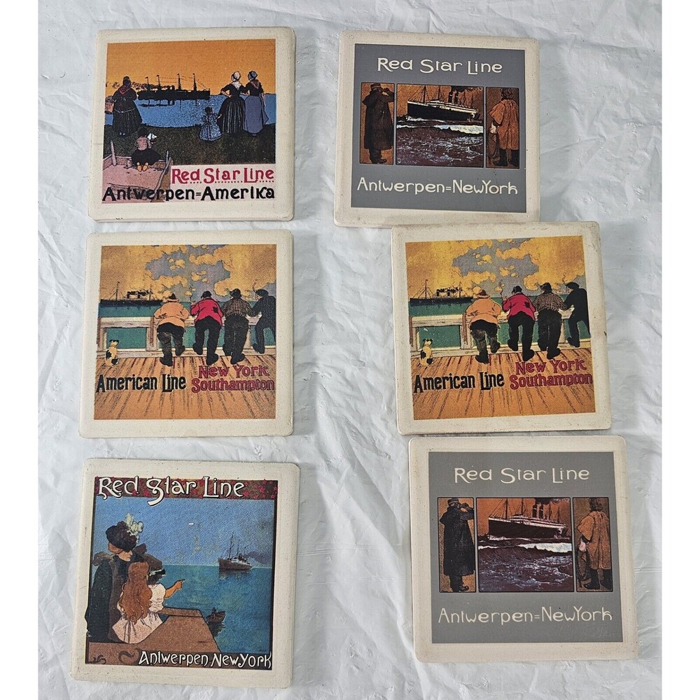 8  Collectible ‘Red Star Line ‘Antwerpen New York Coasters  Ceramic/Cork